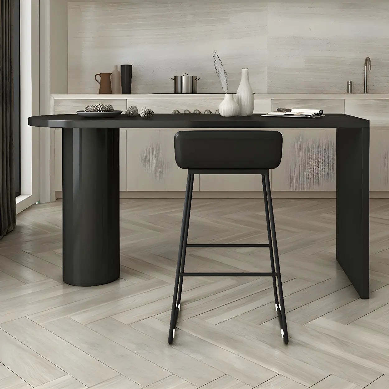 Minimalist White Oval Counter Height Bar Table — Grey / Table Only