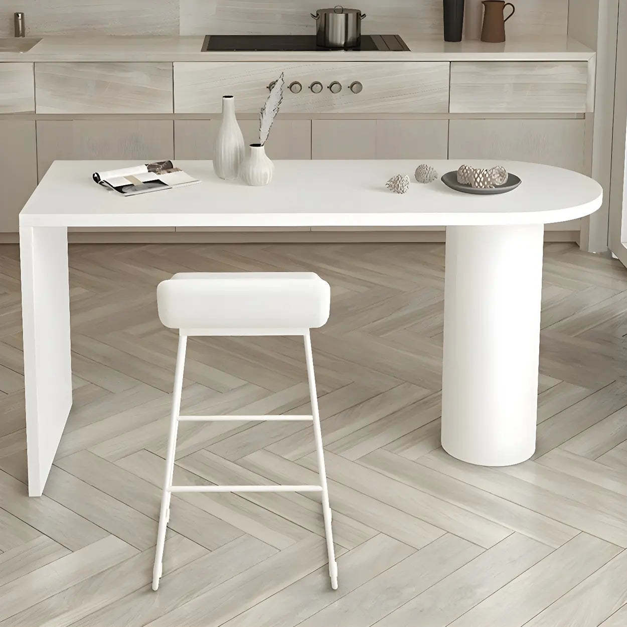 Minimalist White Oval Counter Height Bar Table — Black / Table Only
