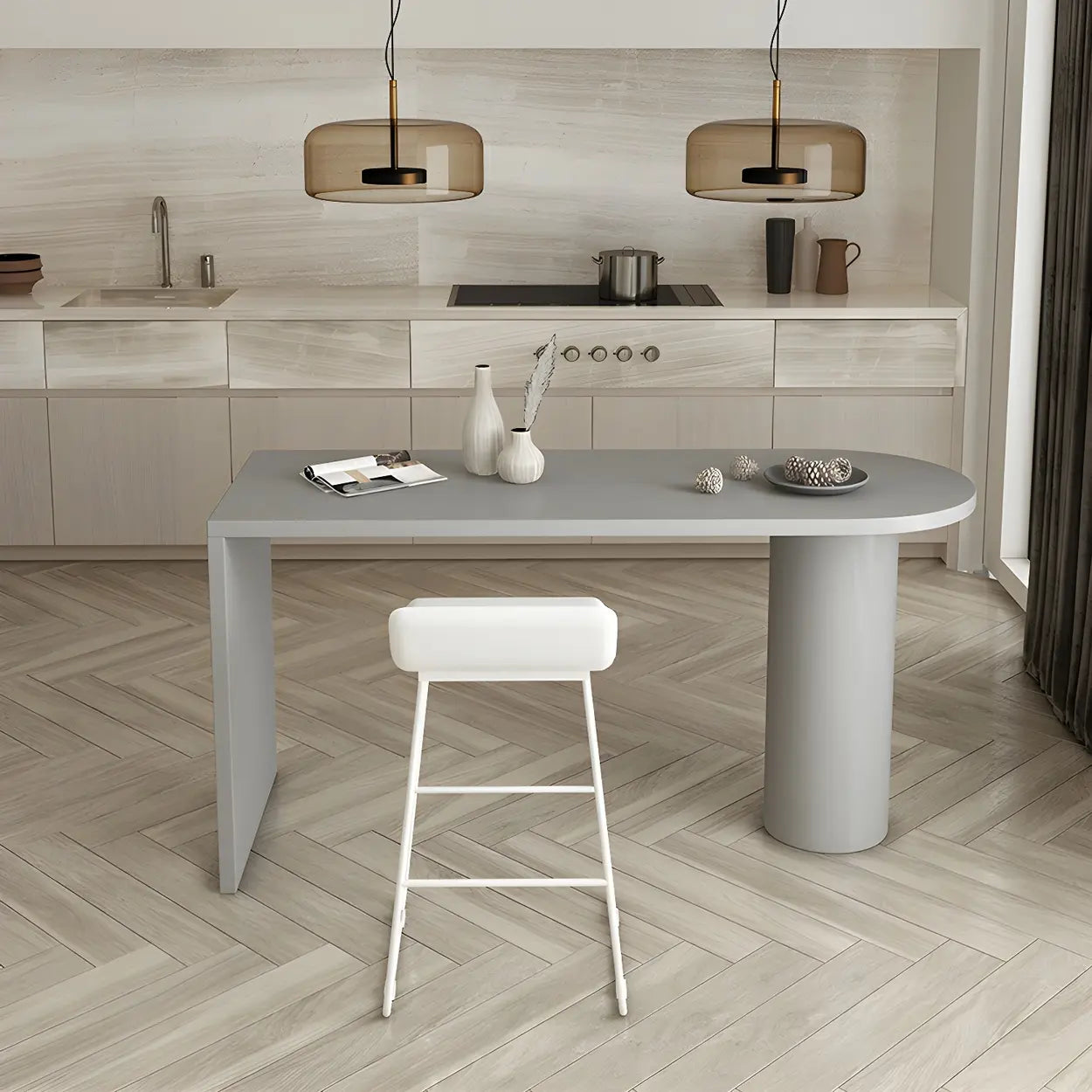 Minimalist White Oval Counter Height Bar Table — White / Table Only