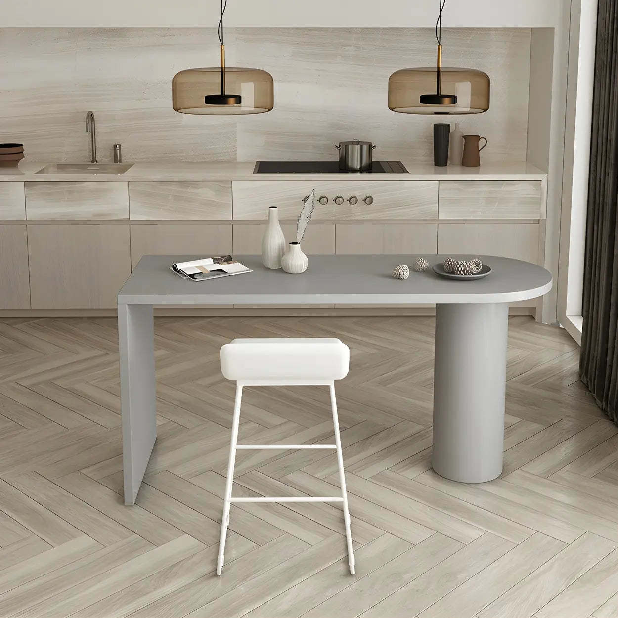 Minimalist White Oval Counter Height Bar Table — White / Table Only