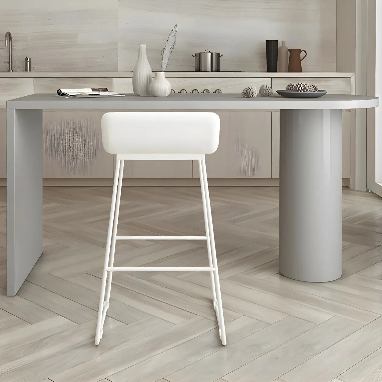 Minimalist White Oval Counter Height Bar Table — Grey / Table Only