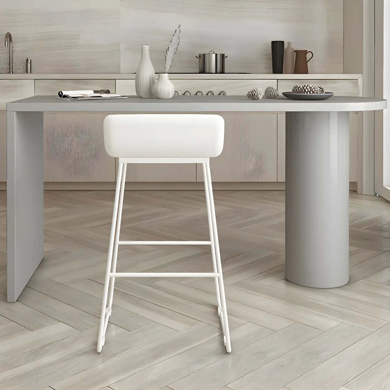Minimalist White Oval Counter Height Bar Table — Grey / Table Only