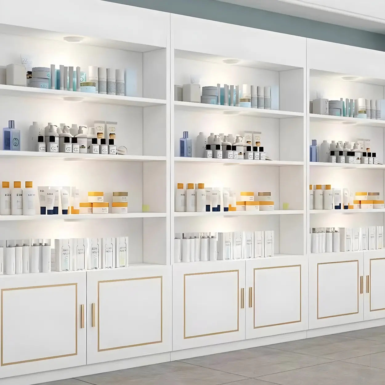 Modern White Rectangular Wood Open Display Cabinet