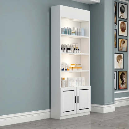 Modern White Rectangular Wood Open Display Cabinet