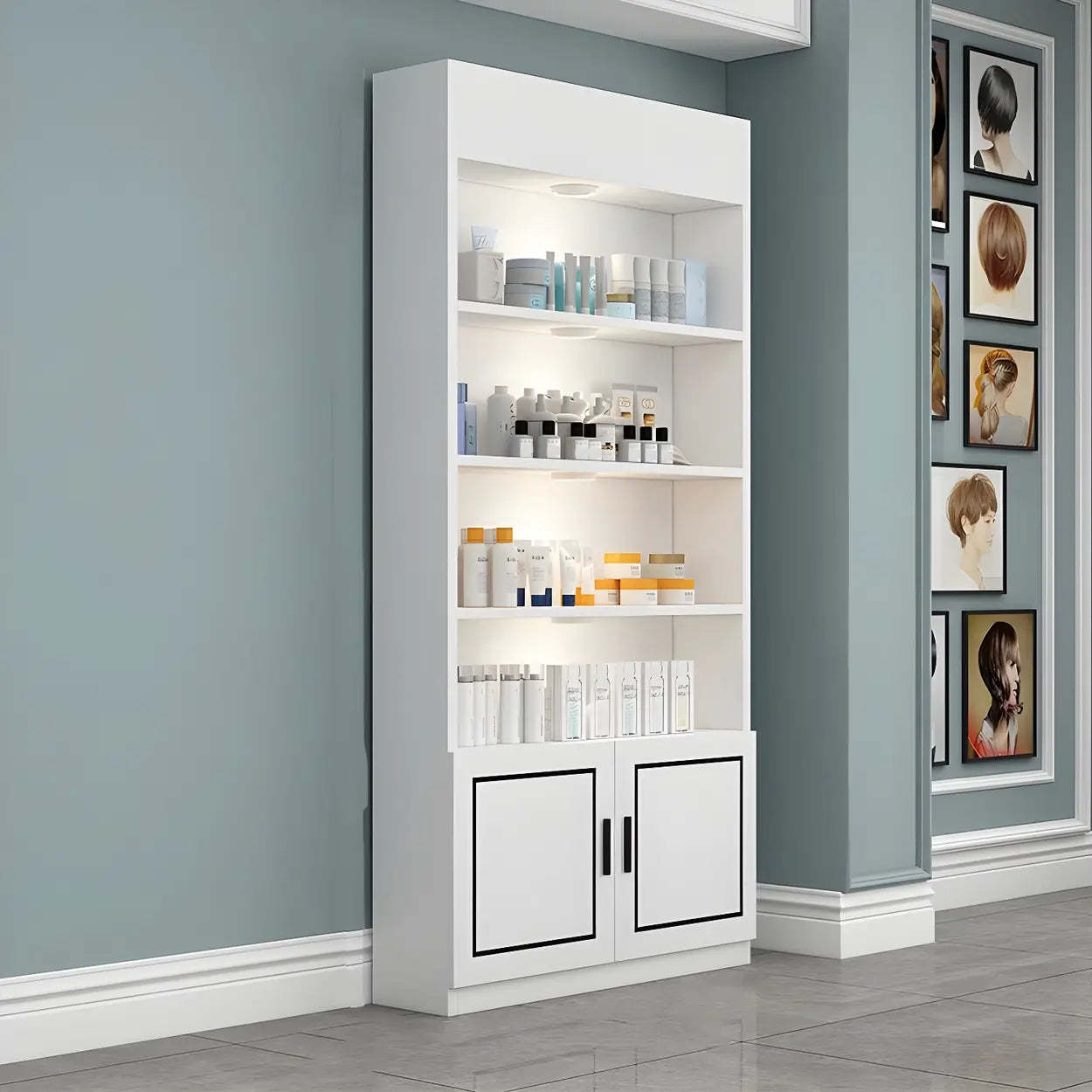 Modern White Rectangular Wood Open Display Cabinet