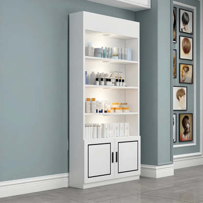 Modern White Rectangular Wood Open Display Cabinet