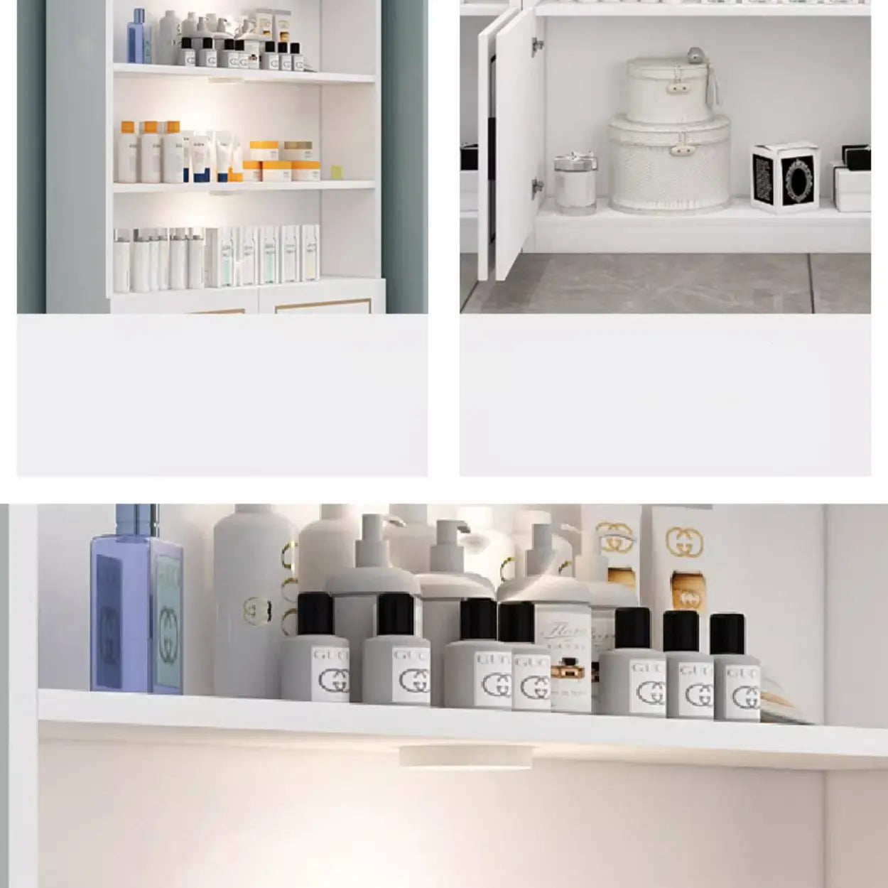 Modern White Rectangular Wood Open Display Cabinet