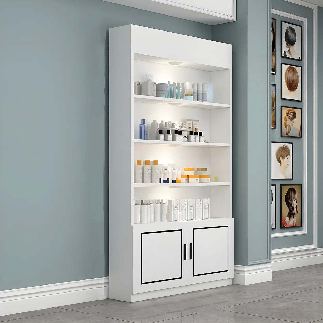 Modern White Rectangular Wood Open Display Cabinet