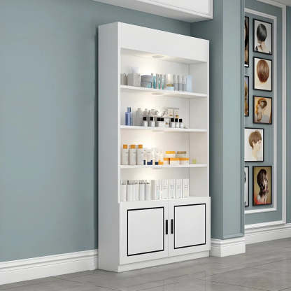 Modern White Rectangular Wood Open Display Cabinet