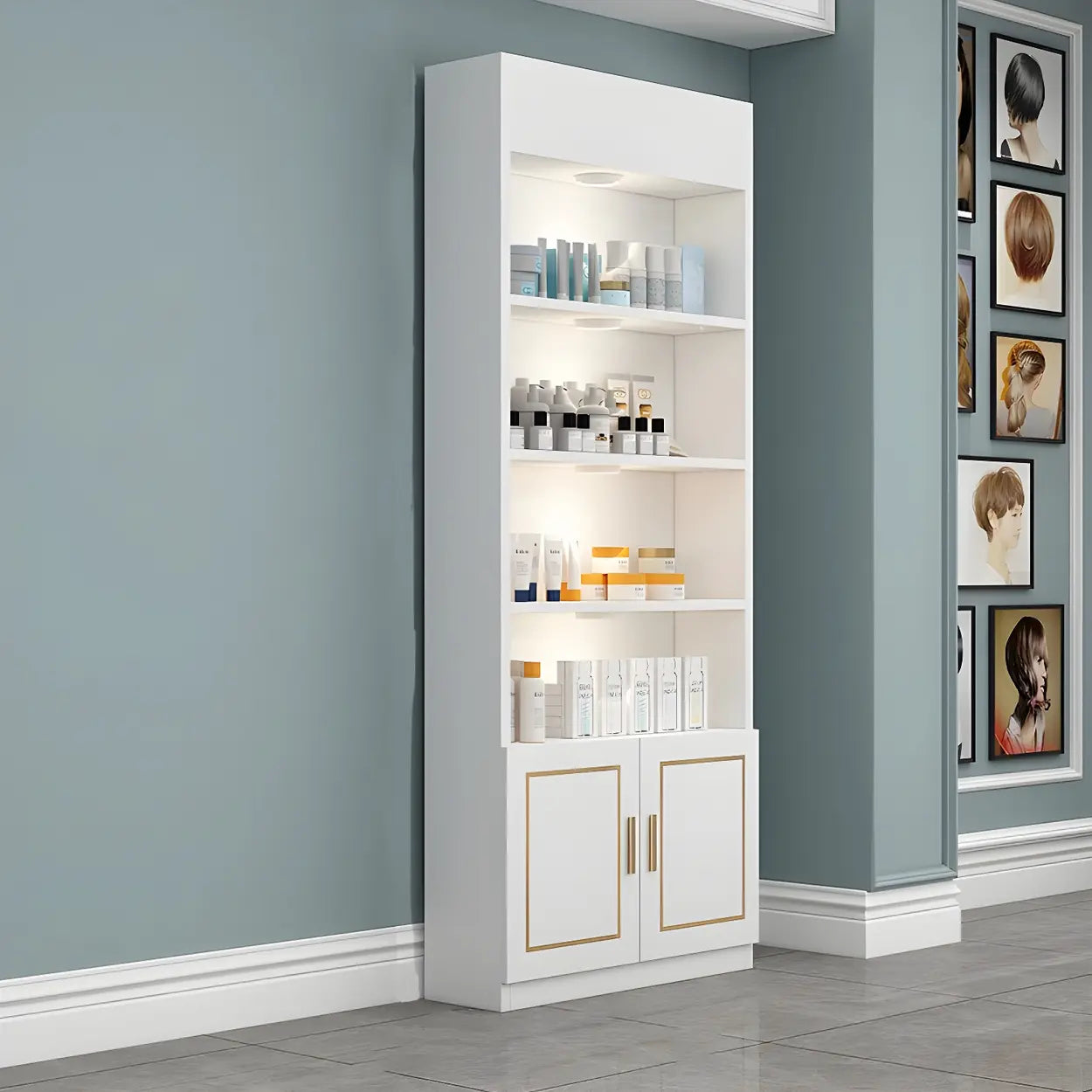 Modern White Rectangular Wood Open Display Cabinet — White-Black