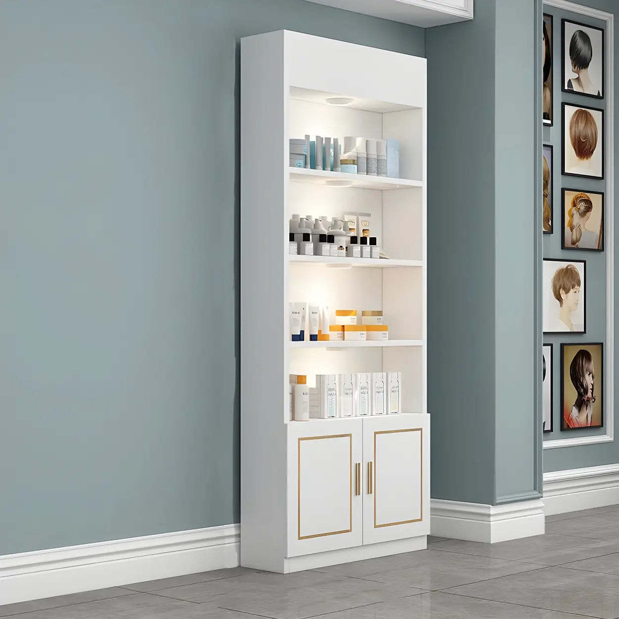 Modern White Rectangular Wood Open Display Cabinet — White-Black
