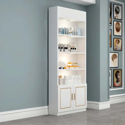 Modern White Rectangular Wood Open Display Cabinet — White-Black