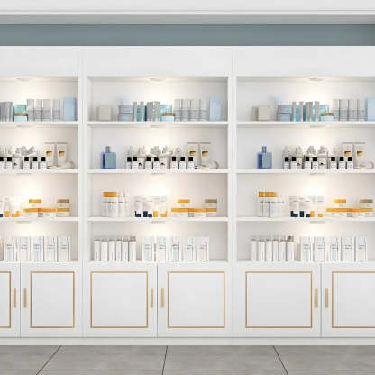 Modern White Rectangular Wood Open Display Cabinet — White-Gold