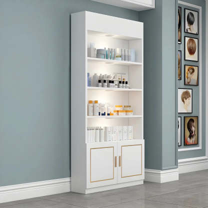 Modern White Rectangular Wood Open Display Cabinet — White-Black
