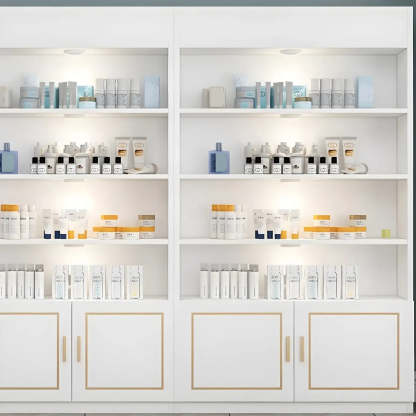 Modern White Rectangular Wood Open Display Cabinet — White-Gold