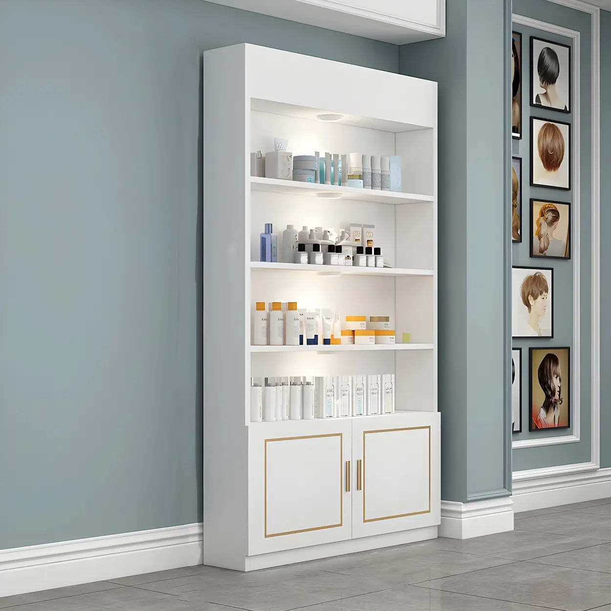 Modern White Rectangular Wood Open Display Cabinet — White-Black
