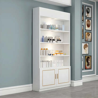 Modern White Rectangular Wood Open Display Cabinet — White-Black