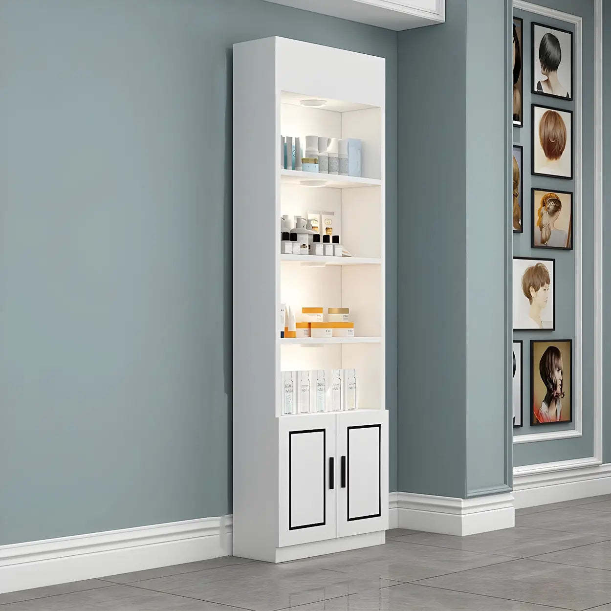 Modern White Rectangular Wood Open Display Cabinet