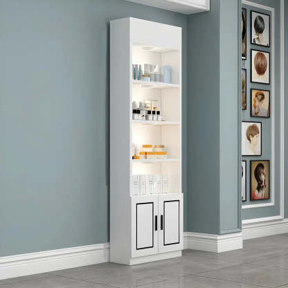 Modern White Rectangular Wood Open Display Cabinet