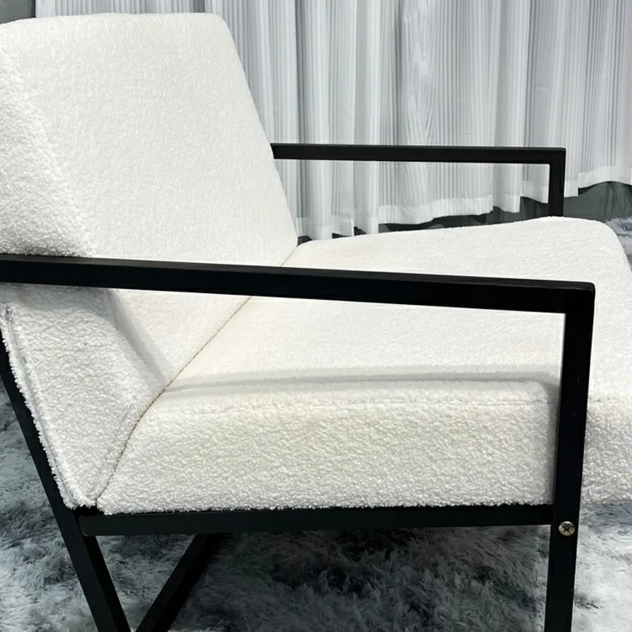 White modern sled mohair accent chairs