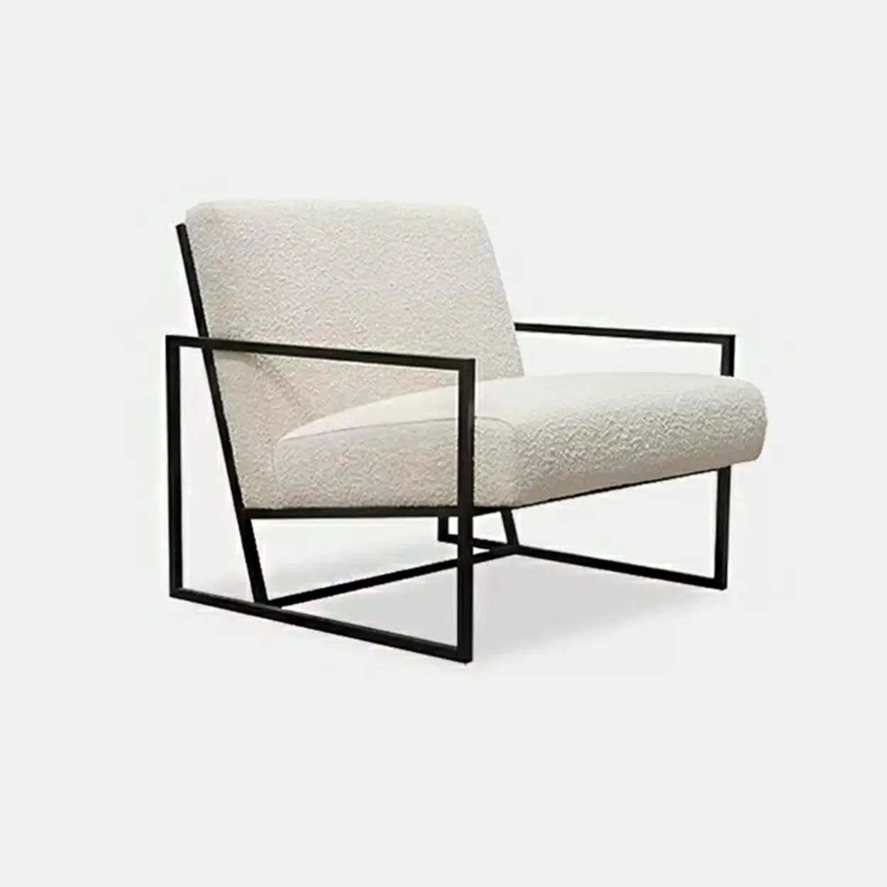 White Mohair Metal Square Arm Sled Arm Chair