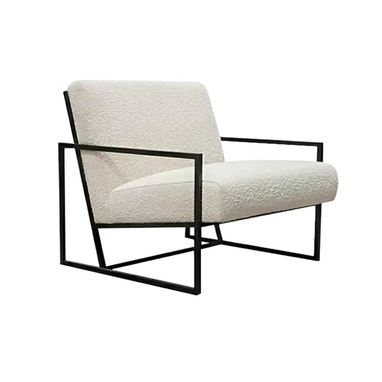 White Mohair Metal Square Arm Sled Arm Chair
