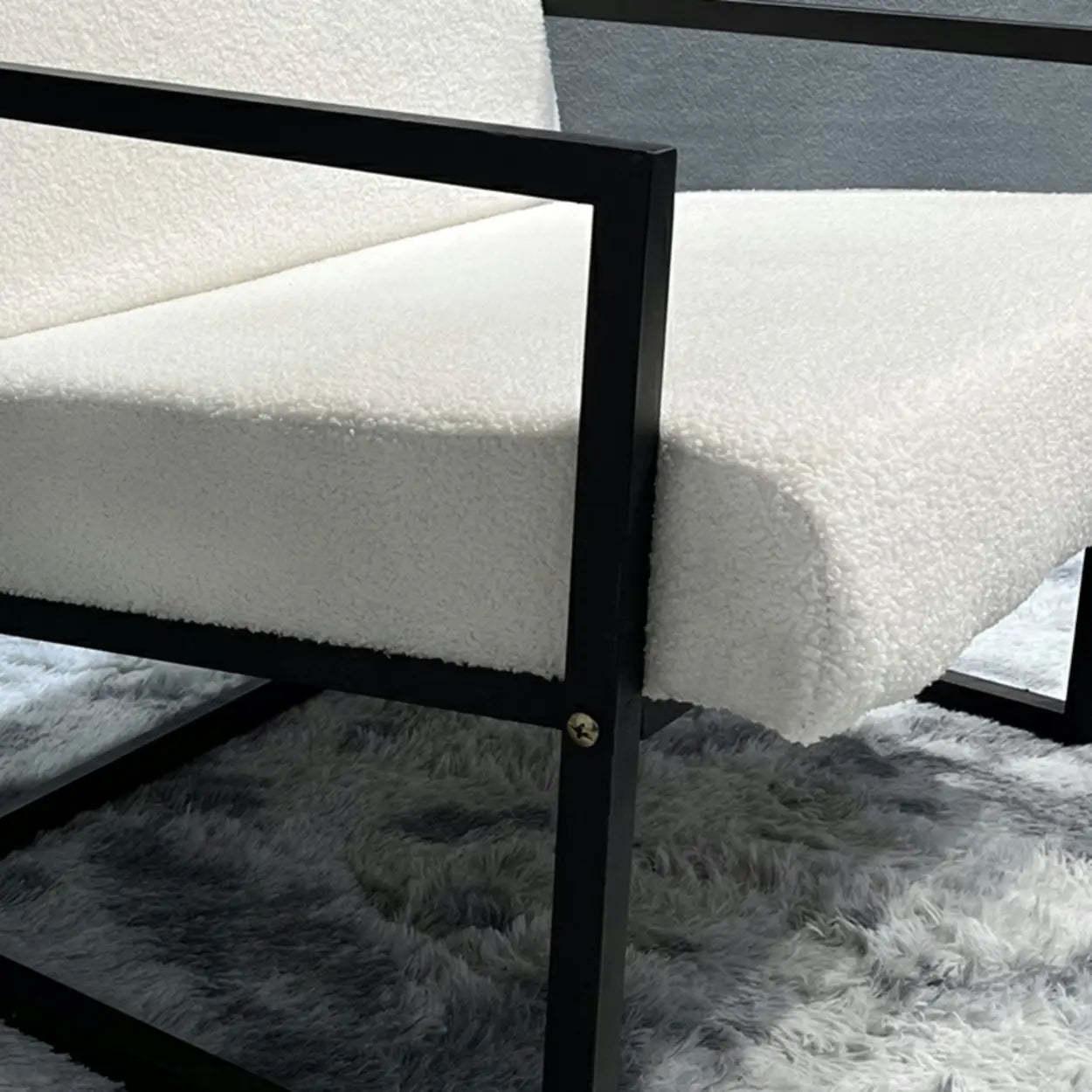 White Mohair Metal Square Arm Sled Arm Chair
