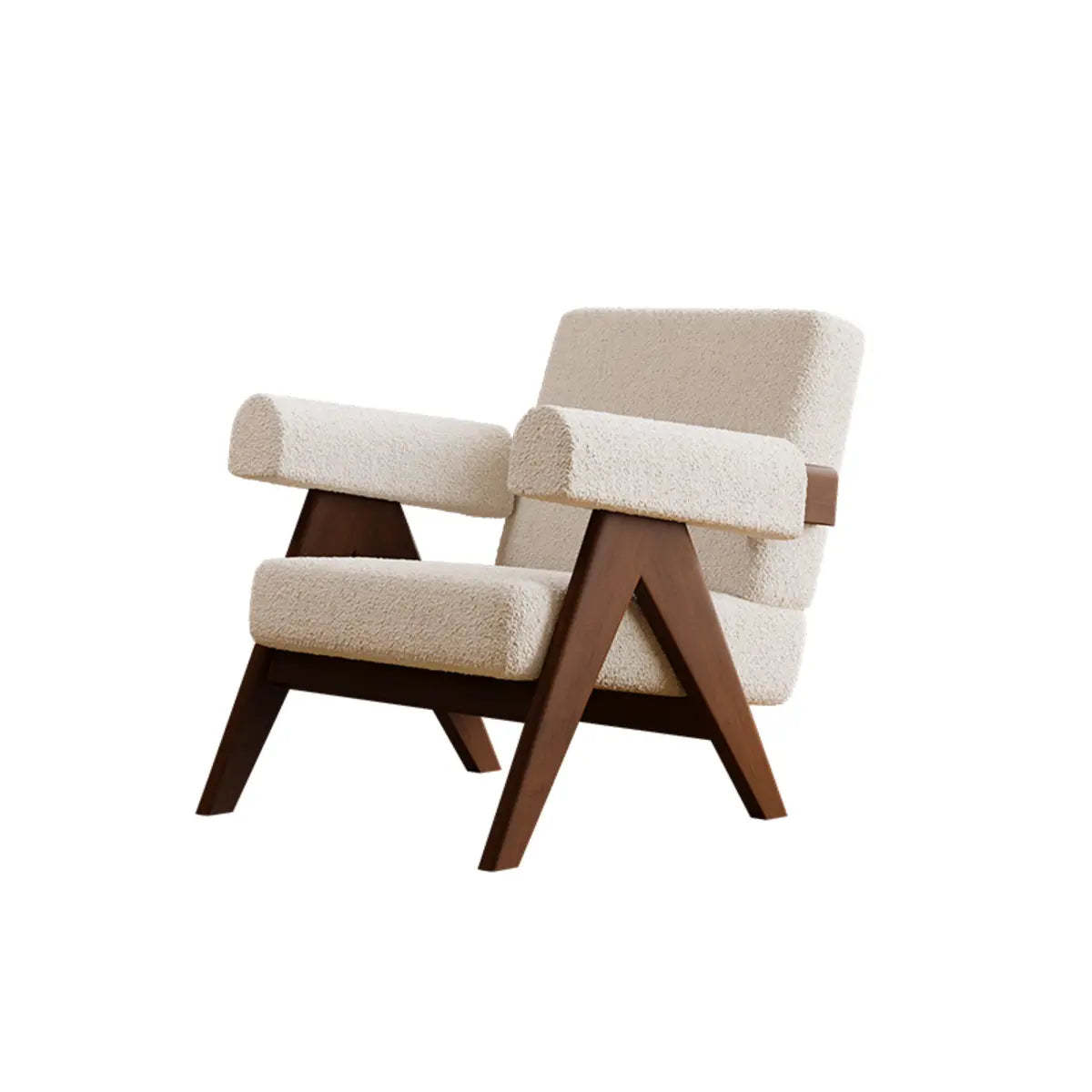 White Mohair Oak Wood Frame Arm Chair — Brown / Nappa