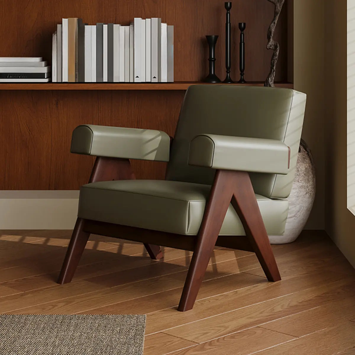 White Mohair Oak Wood Frame Arm Chair — White / Mohair