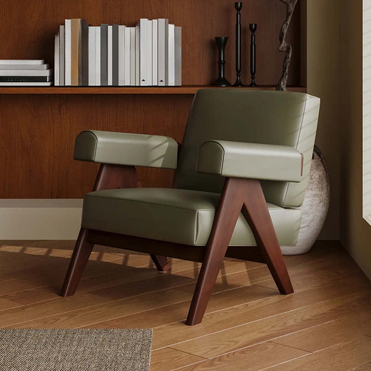 White Mohair Oak Wood Frame Arm Chair — White / Mohair