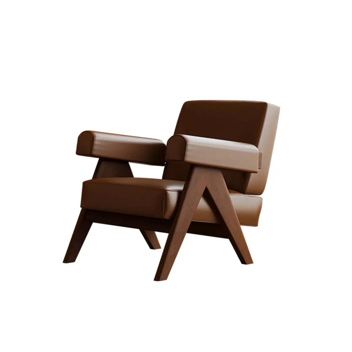 White modern frame arm accent chairs — Genuine Leather / Brown