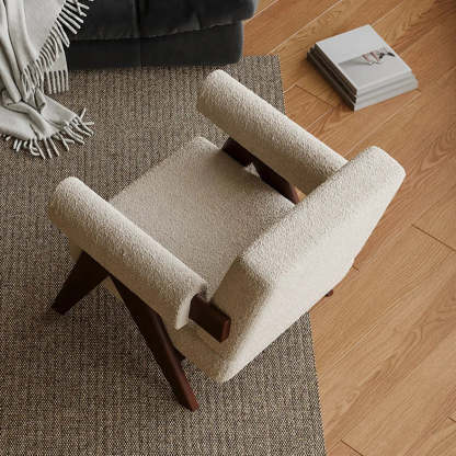 White Mohair Oak Wood Frame Arm Chair