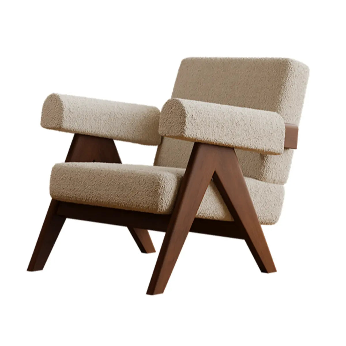 White Mohair Oak Wood Frame Arm Chair