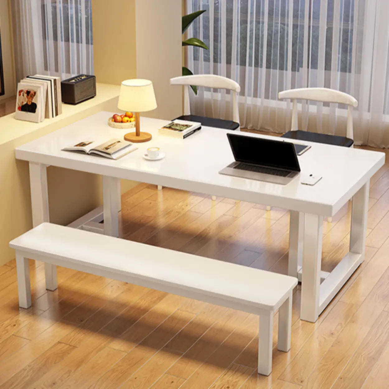 White Multi-Person Wood Writing Desk