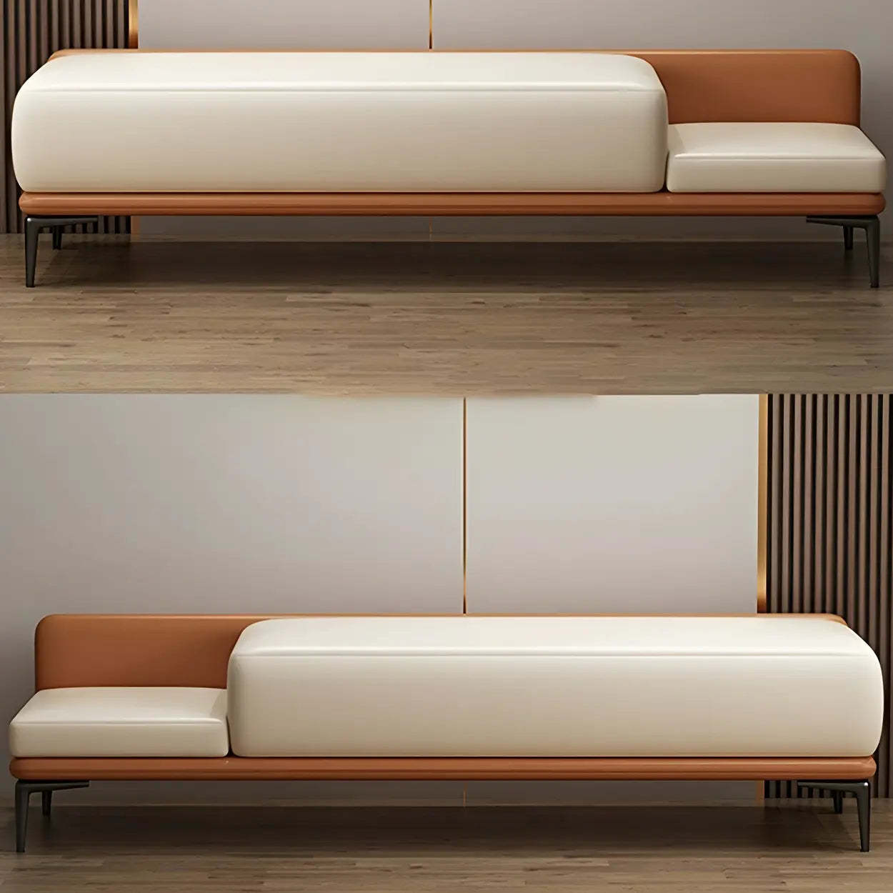 White-Orange Faux Leather Bedroom Bench — Grey/ Orange