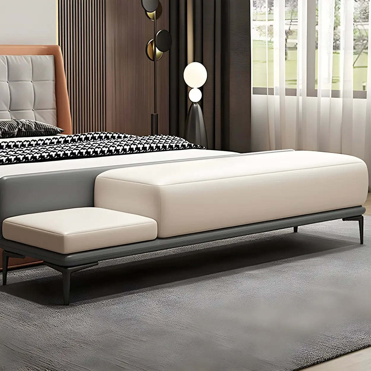 White-Orange Faux Leather Bedroom Bench — Grey/ Orange