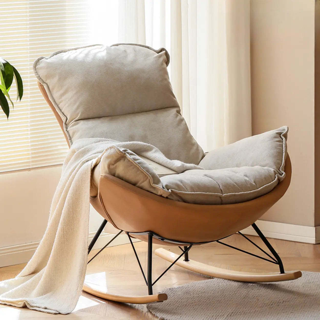 White Orange Scratch-Resistant Rocking Chair — White/ Orange