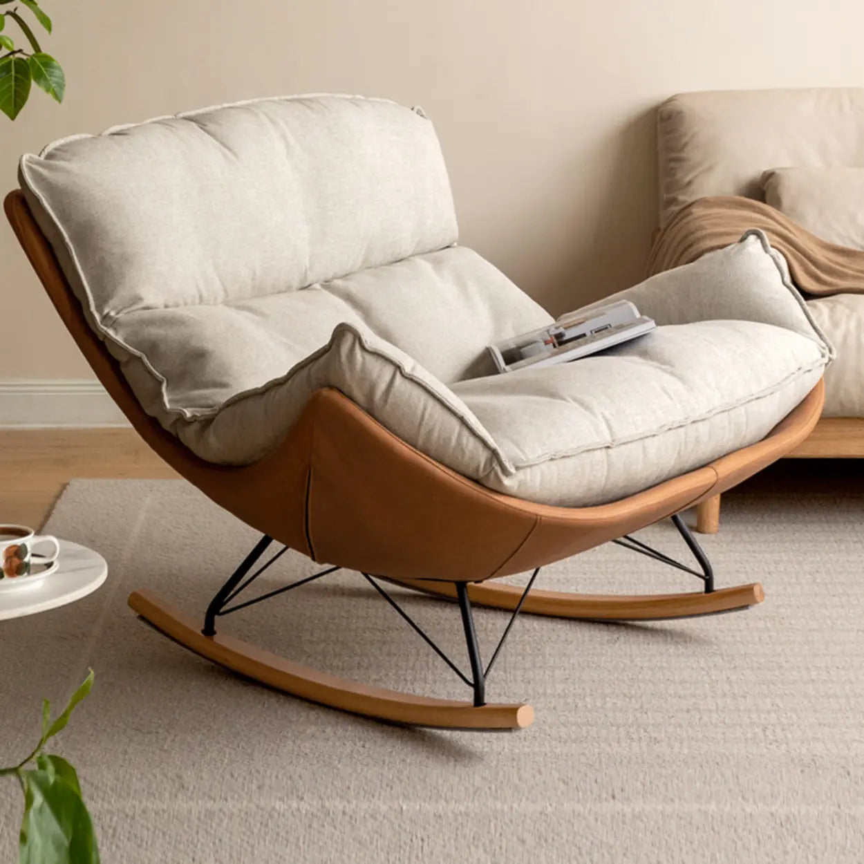 White Orange Scratch-Resistant Rocking Chair — White/ Orange