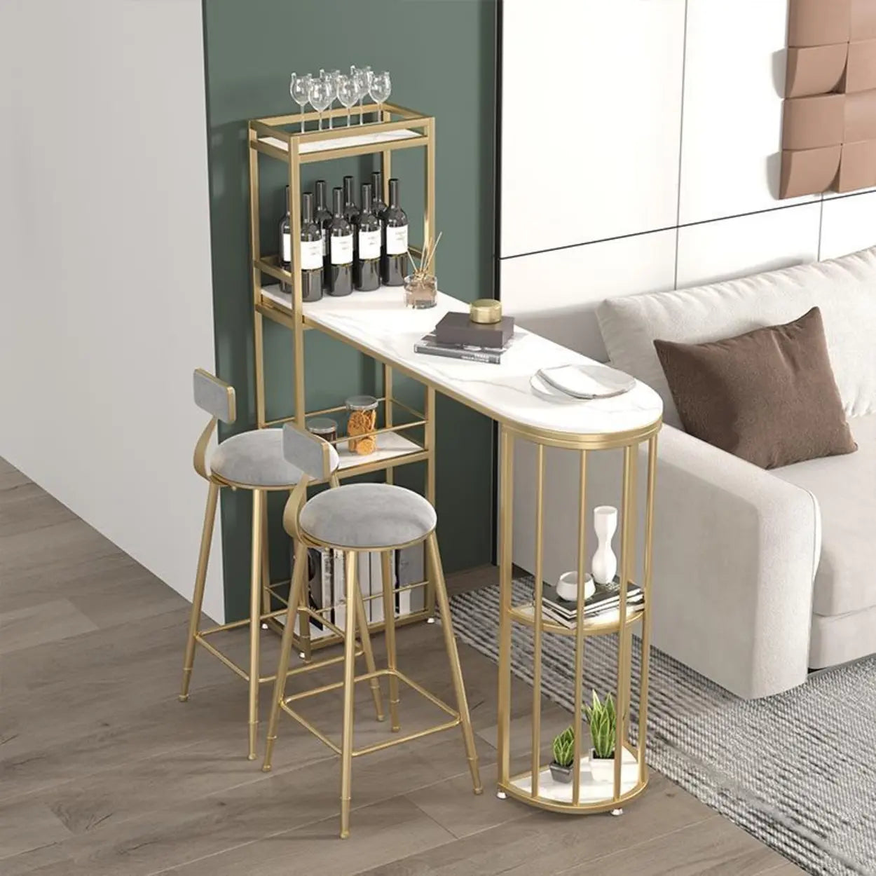 White Oval Marble Tall Bar Table Gold Frame