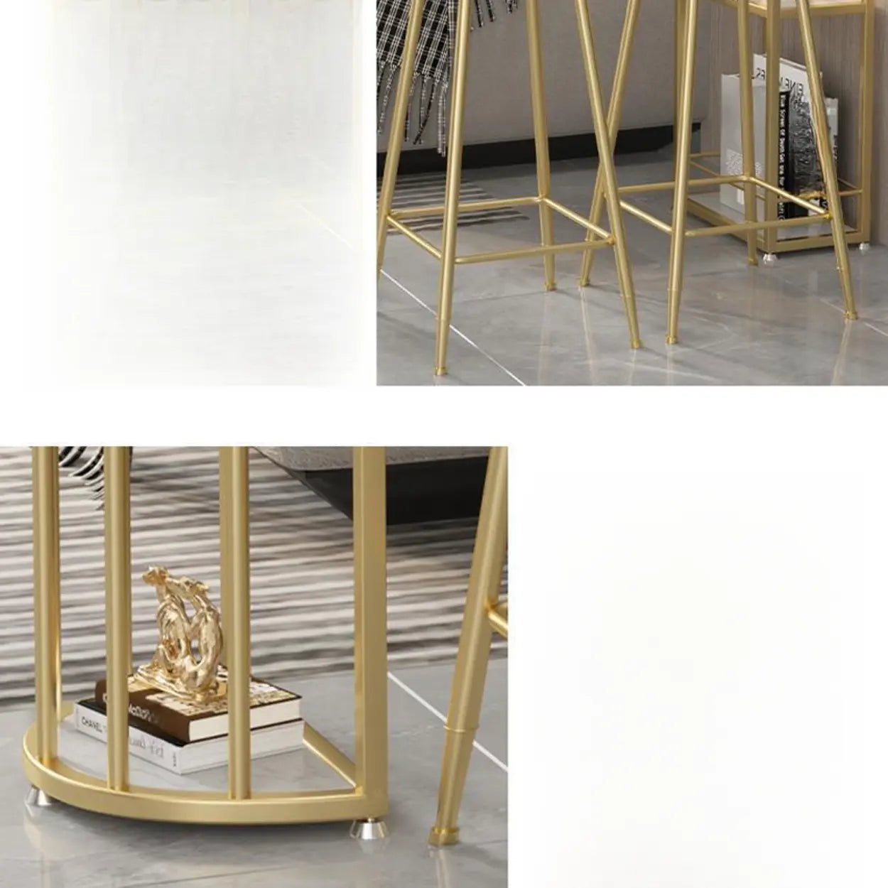 White Oval Marble Tall Bar Table Gold Frame — Black-Black / Table Only