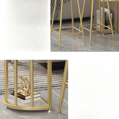 White Oval Marble Tall Bar Table Gold Frame — Black-Black / Table Only