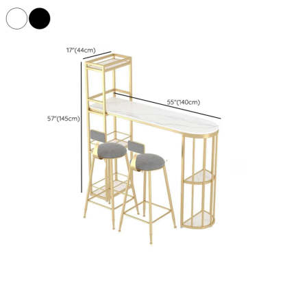 White Oval Marble Tall Bar Table Gold Frame — White-Gold / Table Only