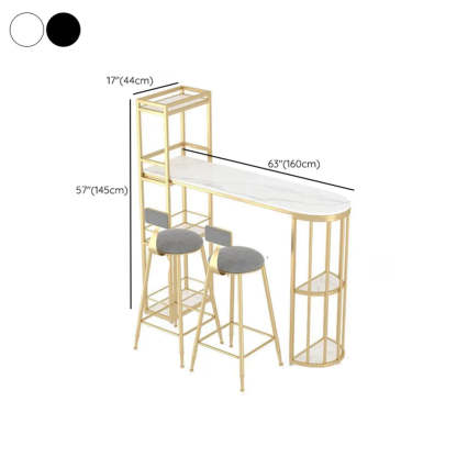White Oval Marble Tall Bar Table Gold Frame — Black-Gold / Table Only
