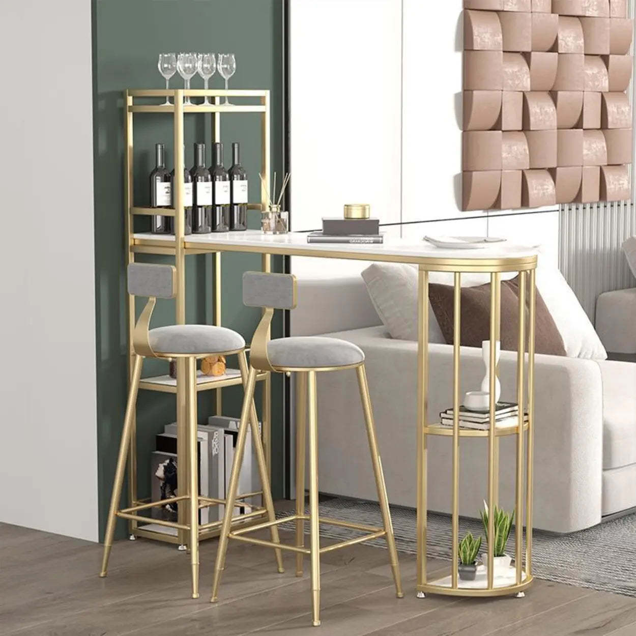 White Oval Marble Tall Bar Table Gold Frame — White-Black / Table Only