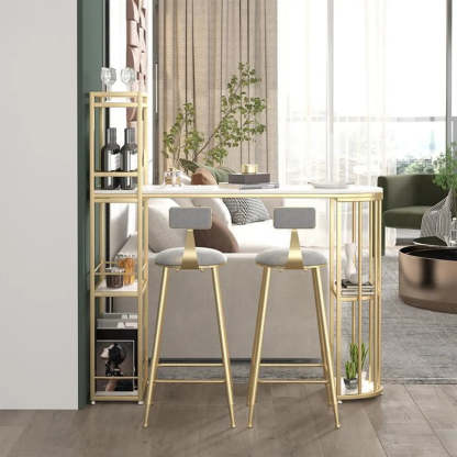 White Oval Marble Tall Bar Table Gold Frame — White-Gold / Table Only
