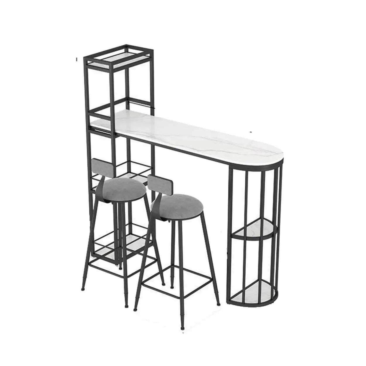 White Oval Marble Tall Bar Table Gold Frame — Black-Gold / Table Only