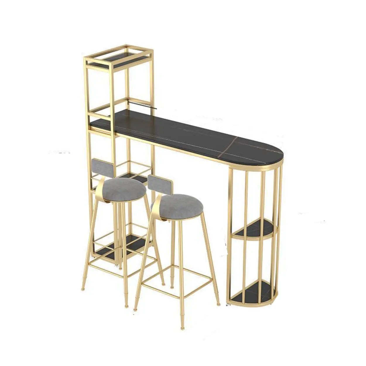 White Oval Marble Tall Bar Table Gold Frame — White-Black / Table Only