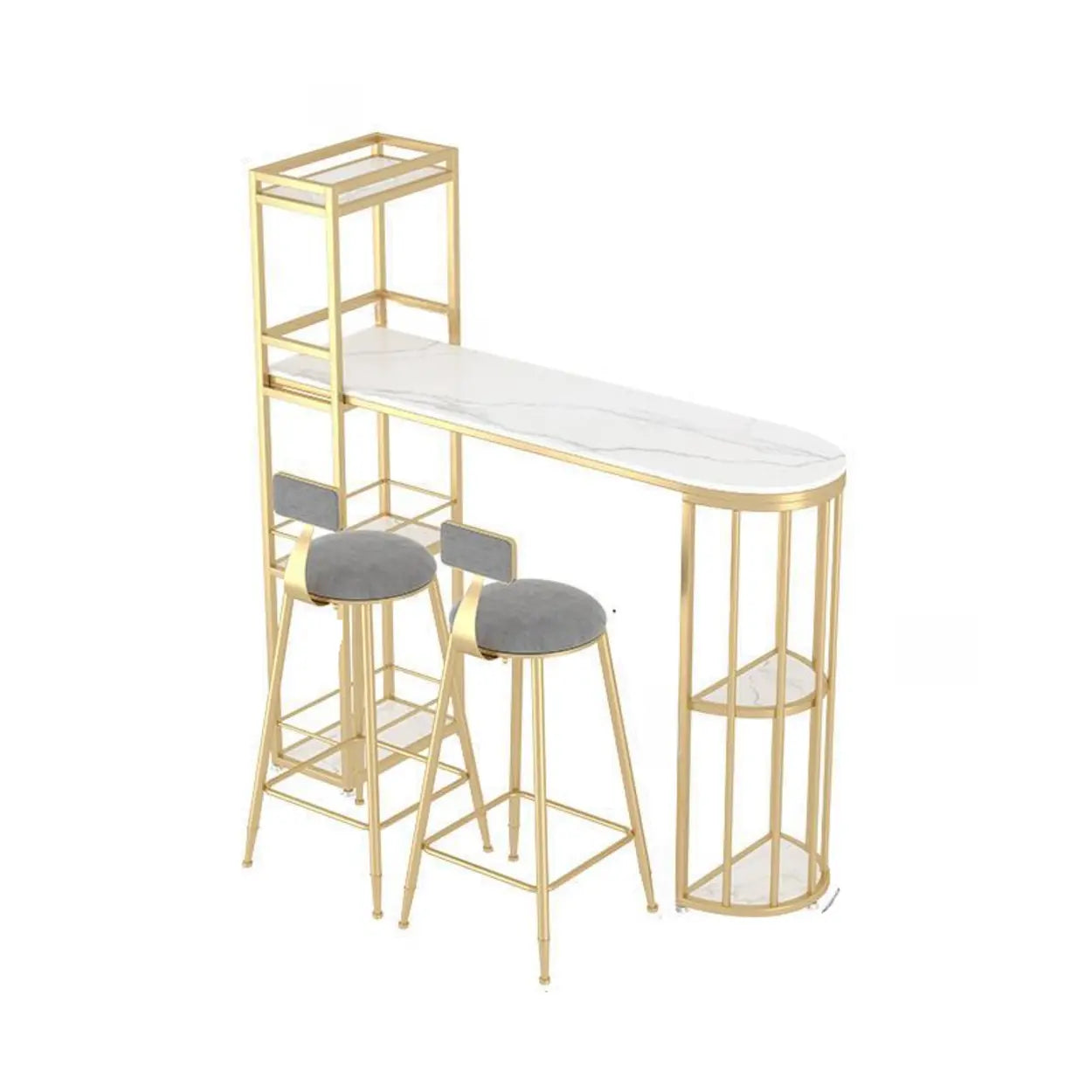 White Oval Marble Tall Bar Table Gold Frame — White-Gold / Table Only