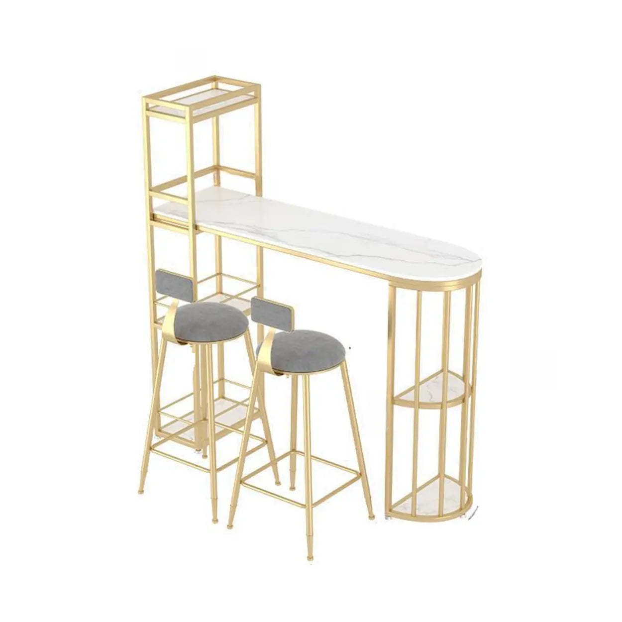 Luxury tall frame white bar tables in marble — 47.2" L x 15.7" W x 41.3" H / Gold