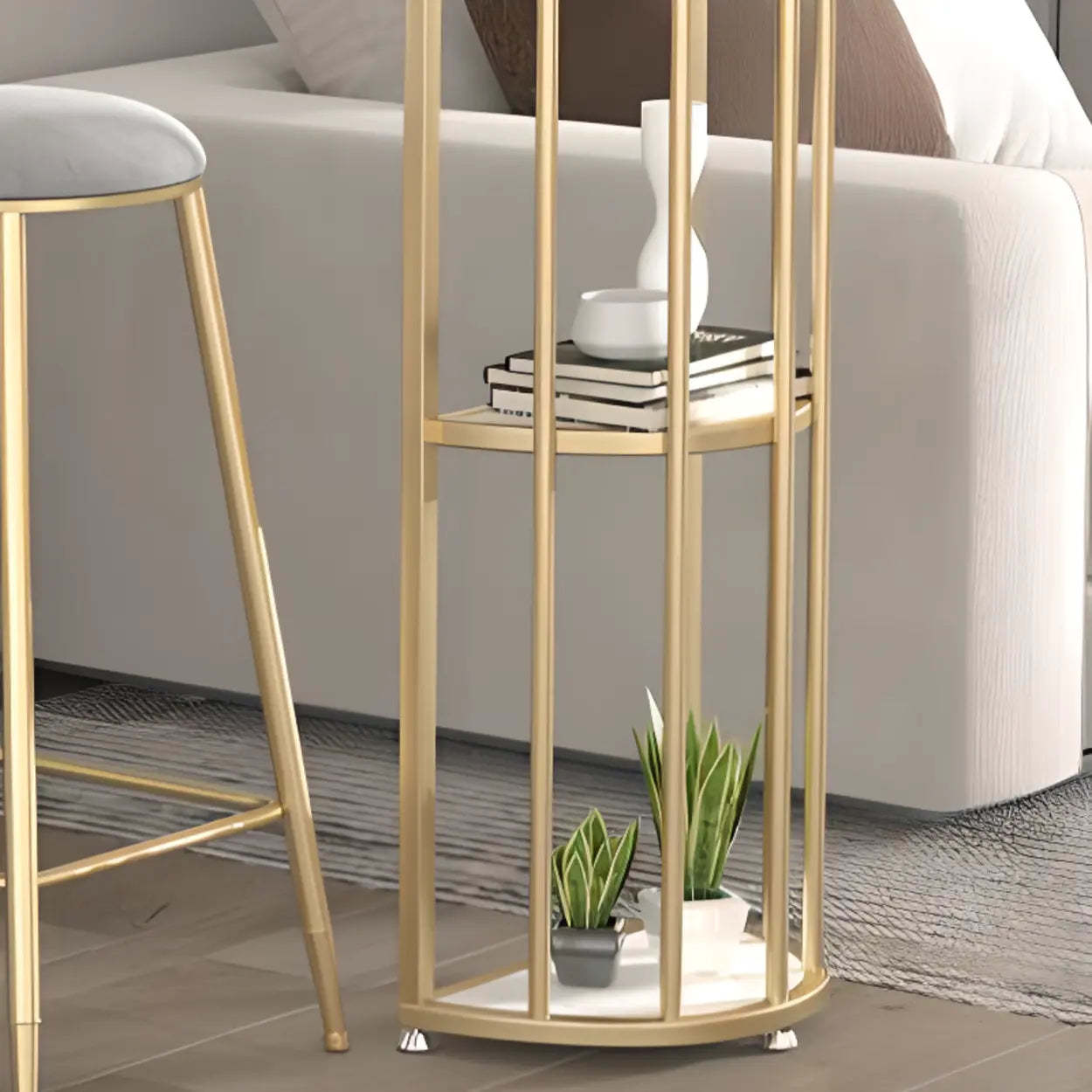 White Oval Marble Tall Bar Table Gold Frame — Black-Gold / Table Only